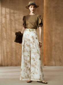 Arave 女士梭织斜纹扎染数码印花面料常规腰部真口袋直筒裤 - 0.霧綠 - 查看 2