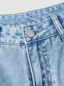 SHEIN MOD 女士心形刺绣口袋阔腿宽松休闲百搭牛仔裤 - 藍色 - 查看 5