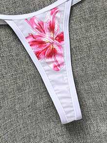 Swim Vcay Bộ bikini 2 món in hoa mới dành cho nữ, kiểu dáng hở lưng, dây mảnh, tam giác siêu nhỏ và quần lọt khe gợi cảm. - trắng - Xem 4