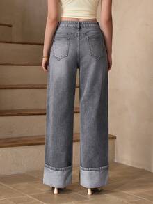 Selenza 女士带口袋阔腿宽松休闲百搭牛仔裤 - 灰色 - 查看 2