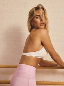 Aralina Leisurewear Active Women's Twist Front Detail Halterneck Crop Gym Workout Top - White - View 6