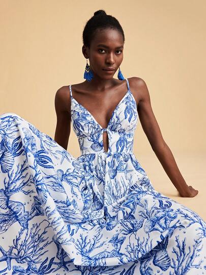 Travachic Women's Casual Vacation All-Over Print Spaghetti Strap Dress