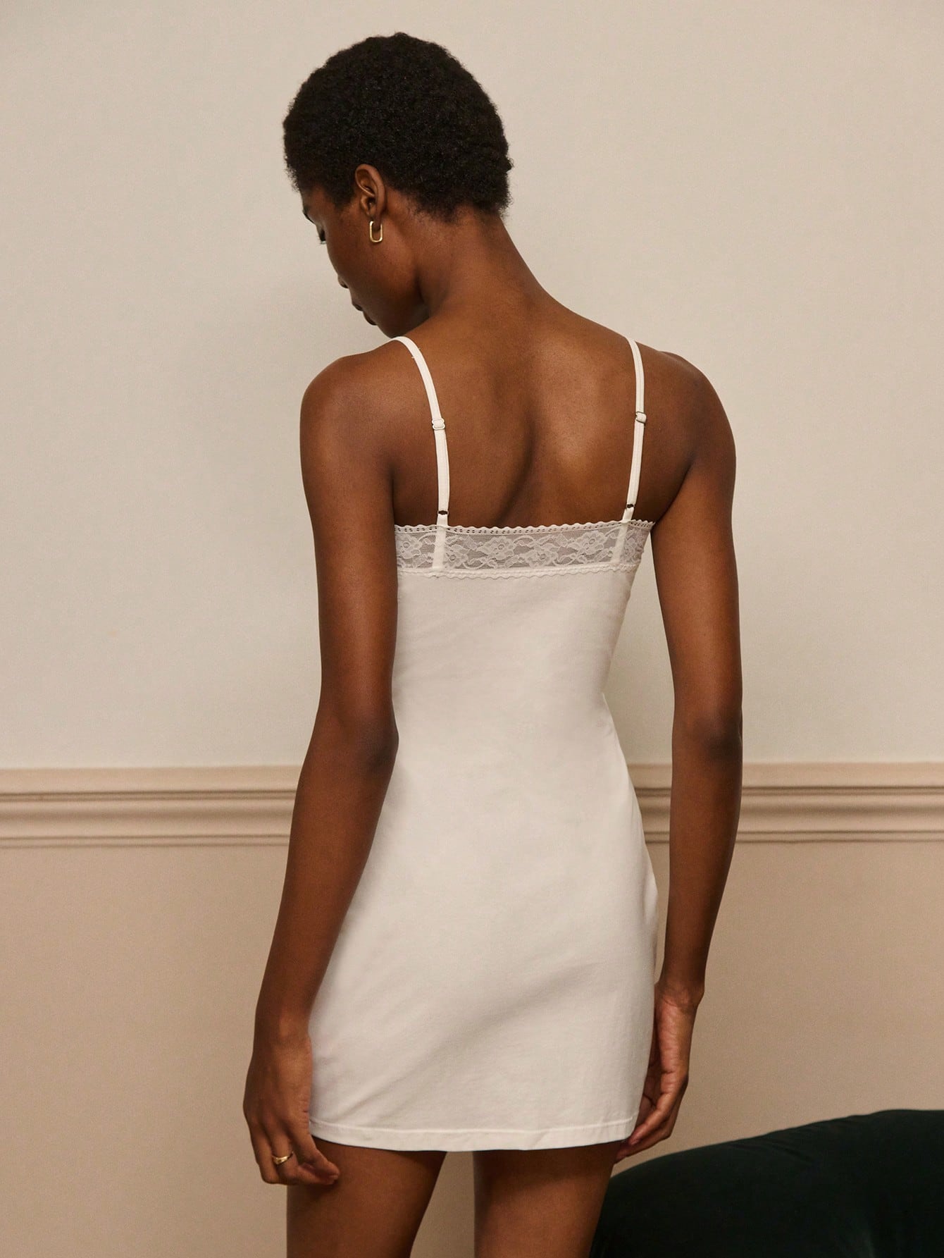 White Lace Trim Slip Cotton Mini Dress With Cami Straps Chic Cotton Dress Cotton Sleepwear