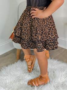 DAZY Young Girl Leopard Print Casual Versatile Daily Wear Cake Skirt - Brown - View 3