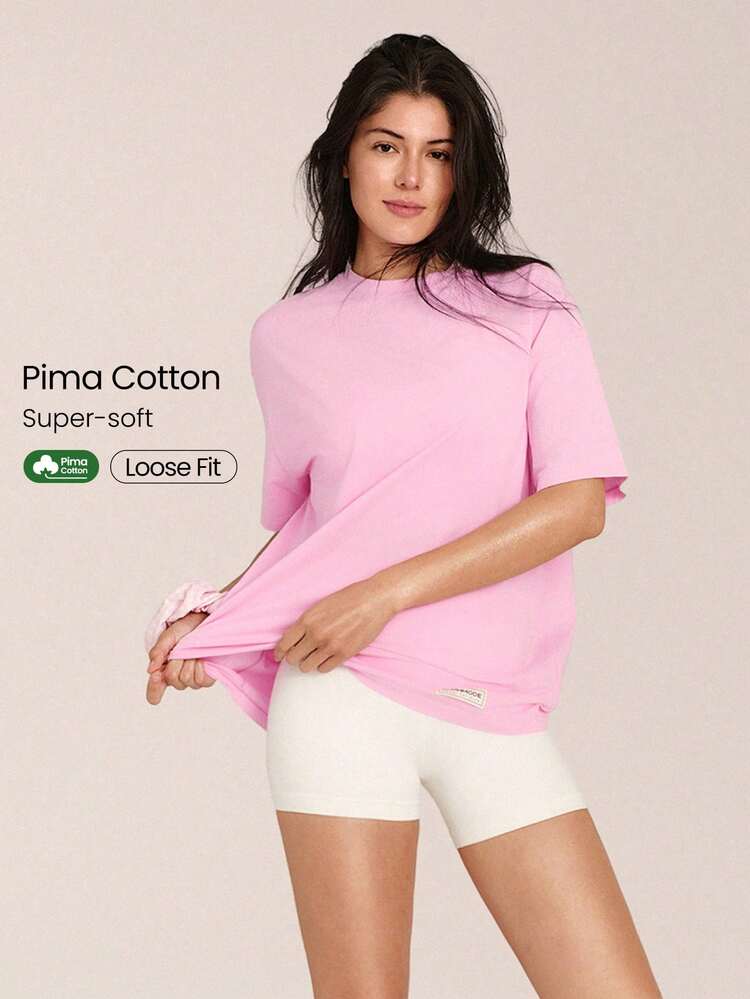 Pima Cotton Ultra-Soft Breathable Lightweight Stretchy Relaxed Fit Acid Wash Crewneck Tee Daily Casual Street Wear