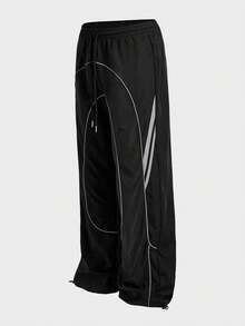 AXEPEAK Men's Casual Contrast Trim Drawstring Waist Pants - Black - View 11