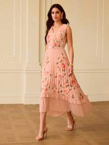 ZEYLAH Women's Elegant Floral Mid-Length Dress - Dusty Pink - View 4