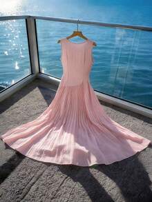 GlowEve Women's Elegant Vacation Flowy Draped Neck Ruched Waist A-Line Dress, Spring/Summer - Pink - View 2