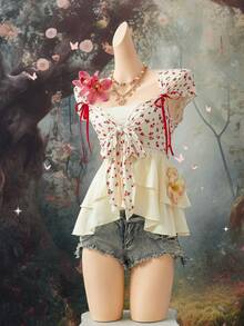 EgrlEra Áo thun ngắn tay in họa tiết hoa lãng mạn dành cho nữ - Nhiều màu - Xem 6