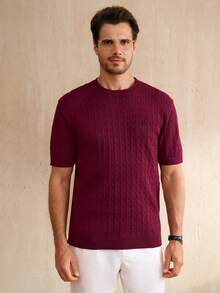 Manfinity CityGents Men's Letter Embroidery Crew Neck Short Sleeve Knit Top - Multicolor - View 4