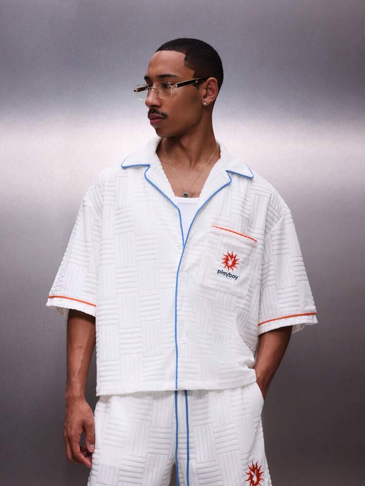 PLAYBOY X SUMWON 타월 소재 버튼다운 셔츠 (대조적인 파이핑 장식)