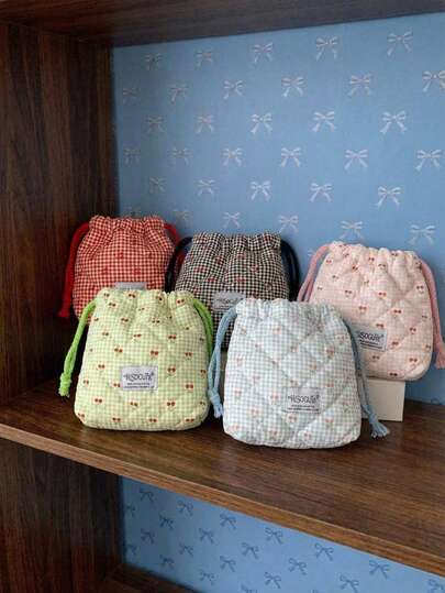 Joivida 1PC Cute Cherry Drawstring Makeup Bag Cartoon Travel Organizer Pouch For Toiletries Accessories Storage Portable Cosmetic Bag