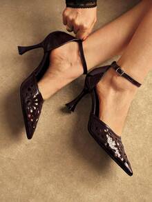 Rosivie Casual Commute Solid Color Pointed Toe Women Pumps - Coffee Brown - View 8