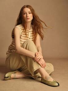 Rosivie 女士金色圆头平底玛丽珍分趾鞋，低跟，校园风圣诞节 - 金色 - 查看 5