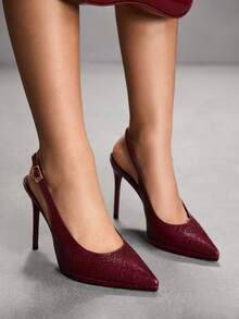 CUCCOO SZL Women's Pointed Toe Buckle Design Fashionable High Heels For Daily Wear - Burgundy - View 6