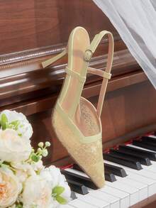 CUCCOO HITCHD 纯色拼接金属装饰简约休闲女式高跟鞋春季鞋款春假复活节舞会高跟鞋 - 芥末黃 - 查看 13