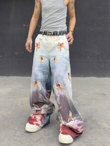 Manfinity EMRG Men's Casual Retro Angel Print Wide-Leg Jeans - Multicolor - View 6