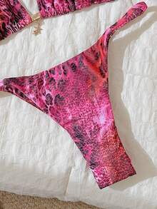 Elavelle Bộ bikini gợi cảm cổ yếm in họa tiết ngẫu nhiên dành cho nữ, trang phục đi biển mùa hè. - Nhiều màu - Xem 7