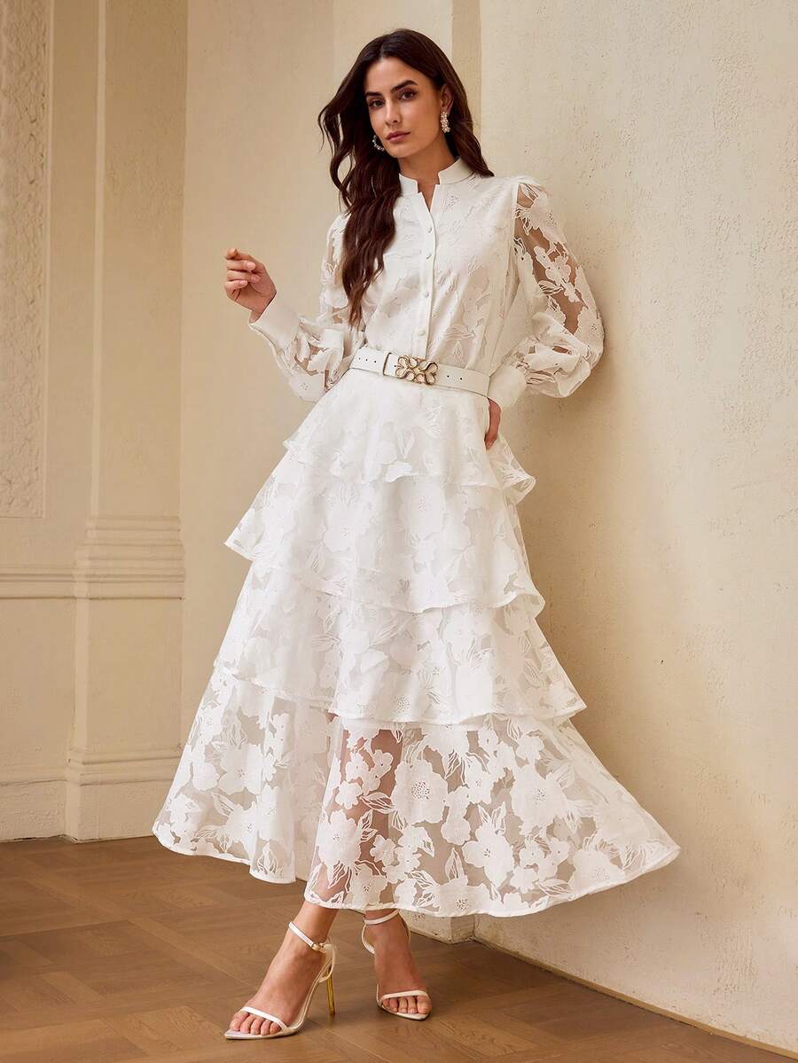 ZEYLAH Áo kiểu nữ tay dài màu trơn, chất liệu ren, thanh lịch và thoải mái. - Màu be - Xem 1