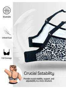 SHEIN 1 pieza Sujetador inalámbrico de talla grande con estampado de leopardo empalmado - Multicolor - Ver 5