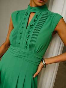 ZEYLAH Elegant Gathered Wide Leg Jumpsuit, Spring/Summer - Green - View 2