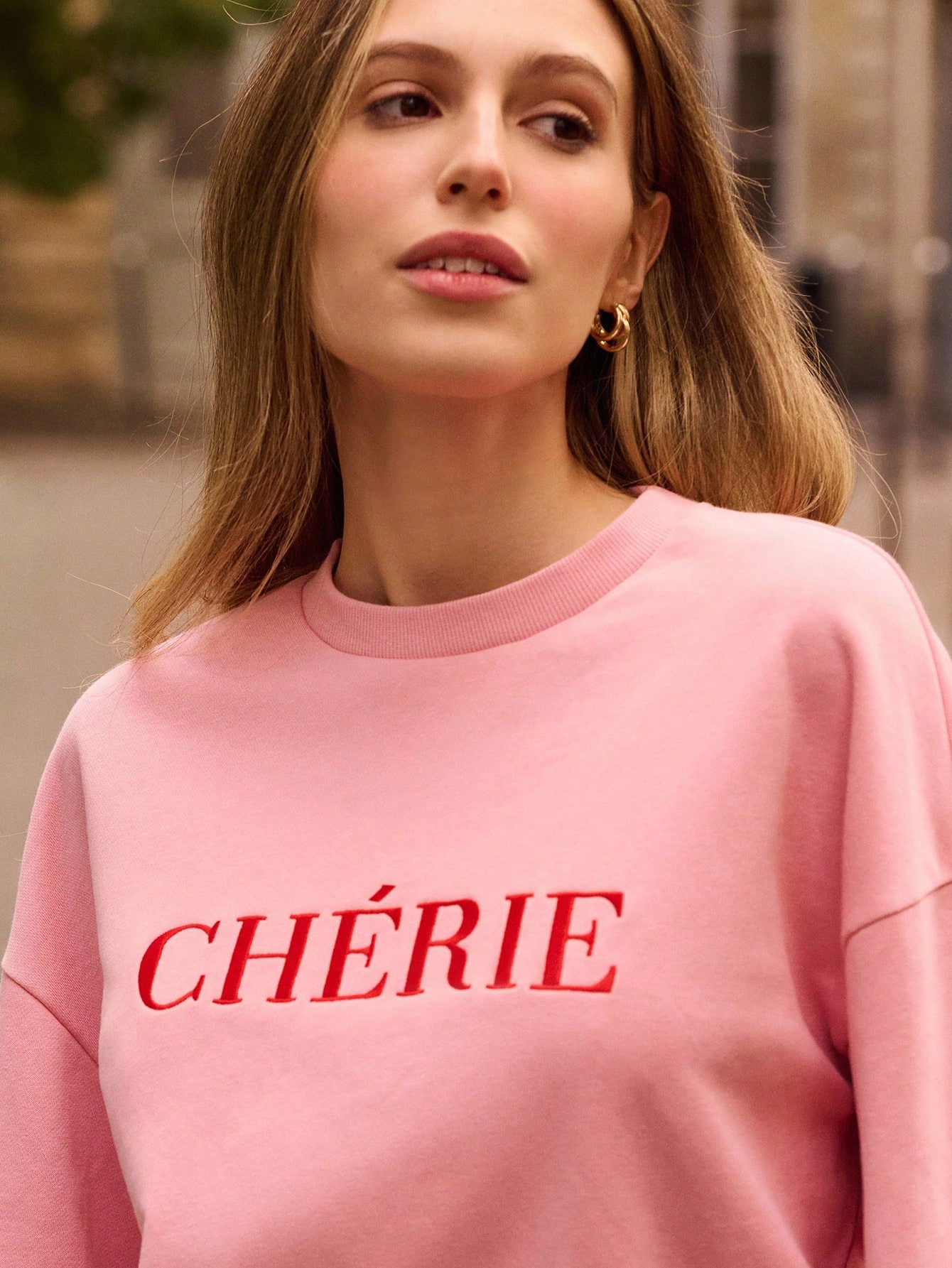 Moletom Oversized Rosa com Bordado de Letra, Outono e Inverno Francês