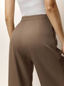 纯色系带前褶阔腿裤 - 米色 - 查看 3