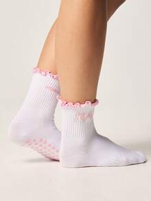 Missguided x Playboy 3 Pack Ribbed Ankle Socks With Ruffle Trim And Brand Logo Embroidery For Casual Everyday Wear - Multicolor - View 4