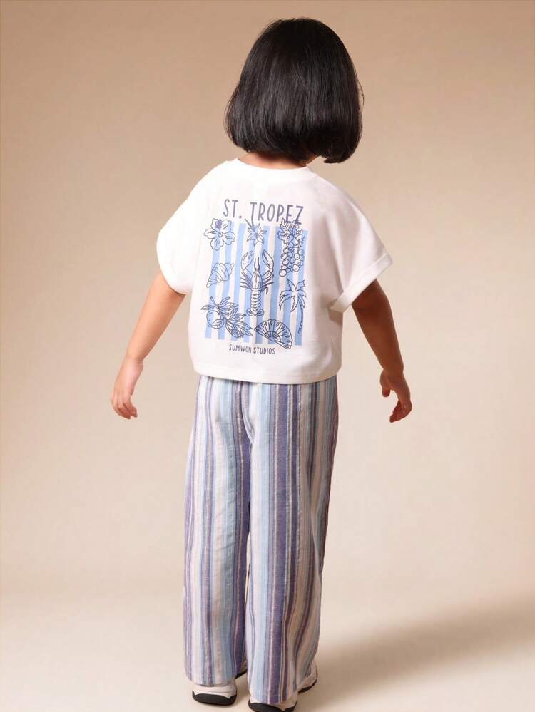 Maglietta tropicale con set palazzo a righe