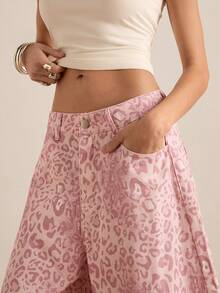 Easelle Quần lửng nữ kiểu dáng thường ngày, túi xéo, họa tiết da báo hồng, thích hợp cho các buổi hòa nhạc đồng quê, rộng rãi và thoải mái. - Hồng - Xem 6