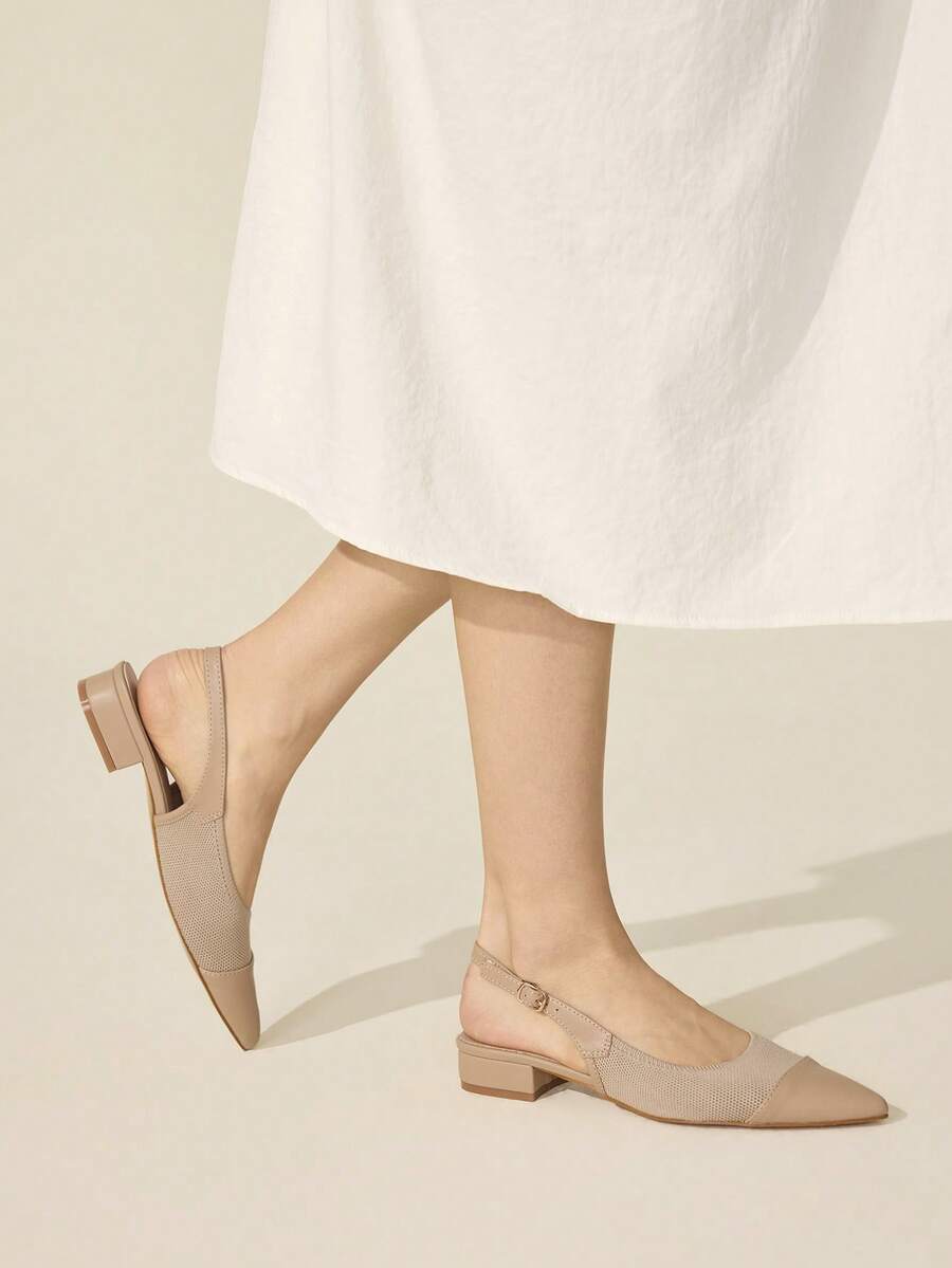 CUCCOO BASICS Giày nữ cổ điển đơn giản thời trang, giày bệt nữ phối lưới, giày nữ thanh lịch, trang nhã. - Màu be - Xem 1