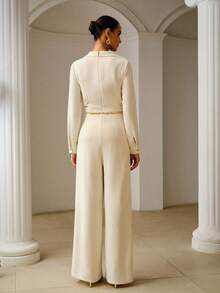 ZEYLAH 翻领修身长款连体裤，春夏款 - 杏色 - 查看 3