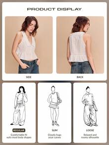 lacRébo Blusa sin mangas con pliegues y bordado floral, adecuada para citas y salidas - Blanco - Ver 6