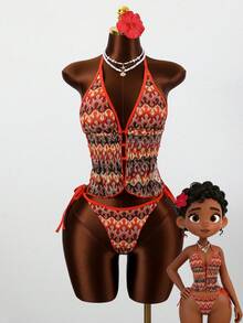 Swim Vcay 2026春夏吊带深V领抽绳露背女士度假沙滩摄影吊带比基尼泳衣 - 彩色 - 查看 1