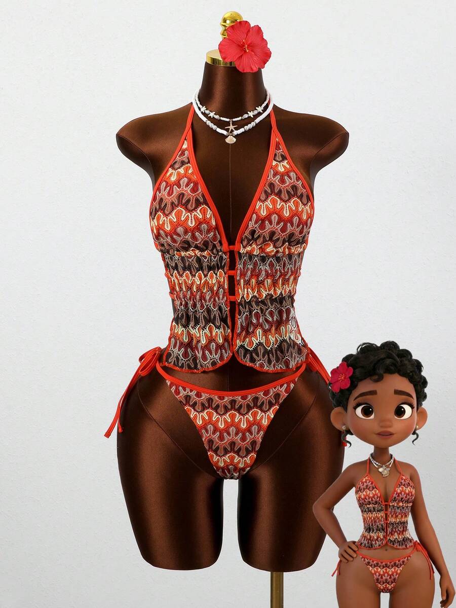 Swim Vcay 2026春夏吊带深V领抽绳露背女士度假沙滩摄影吊带比基尼泳衣 - 彩色 - 查看 1