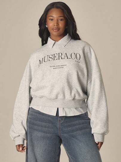 MUSERA 大码印花短款套头衫，春夏可爱舒适田园风春日露珠