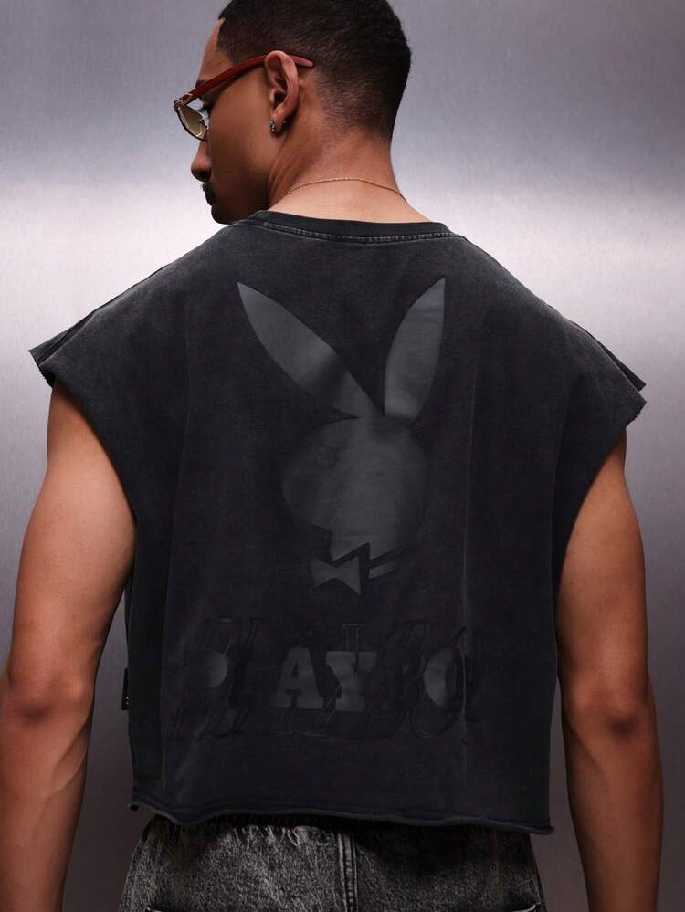 PLAYBOY X SUMWON Débardeur homme avec grand logo imprimé dans le dos, col rond, coupe régulière, style décontracté d'été streetwear
