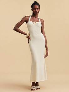 Travachic Vestido ajustado de unicolor con dobladillo en forma de cola de pez - Albaricoque - Ver 6