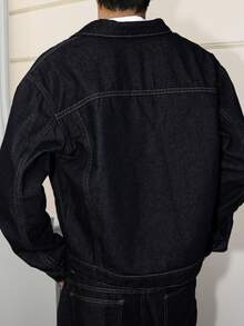 Manfinity Hypemode Men's Dark Washed Blue Denim Long Sleeve Jacket, Casual Loose Fit Spring/Autumn - Dark Wash - View 5