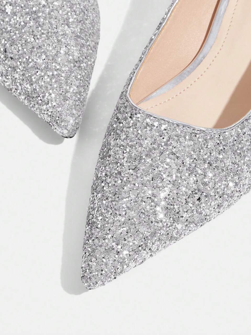CUCCOO TILAWA Women's Silver Sequin Pointed Toe Elegant Cat Eye Stiletto High Heel Pumps