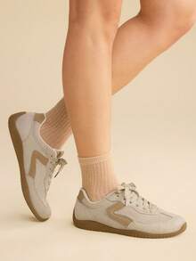 CUCCOO EASI Zapatillas deportivas casuales cómodas con suela plana para mujer - Caqui - Ver 9