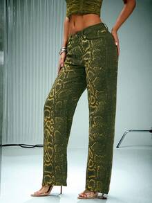 Denimoi 蛇纹直筒牛仔裤 时尚辣妹穿搭 GNO演唱会穿搭 - 綠色 - 查看 5