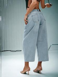 Denimoi 水洗桶形牛仔裤 时尚牛仔 秋冬牛仔风 - 淺色水洗藍 - 查看 2