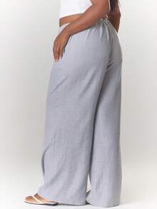 MUSERA Quần ống rộng cạp trung bình cỡ lớn có dây rút, phong cách boho, thích hợp cho kỳ nghỉ hè, đi biển, gợi cảm, dễ thương, thanh lịch, phù hợp cho dịp Giáng sinh. - Xám - Xem 4