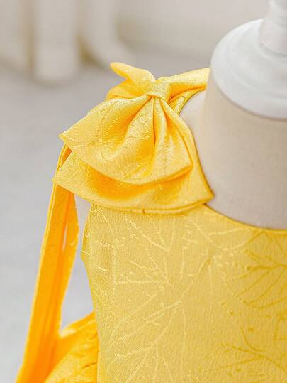 Glamorique Kids Girls' Floral Flower Girl Wedding Dress, Elegant Waist Cinched Princess Dress With Bow Sash, Suitable For All Seasons