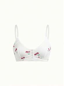 Women's Front Closure Cherry Comfortable Bra - White - View 1
