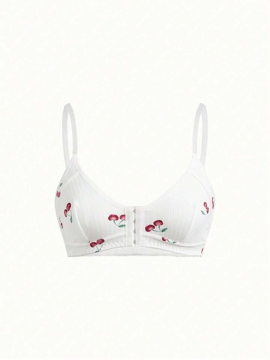 Women's Front Closure Cherry Comfortable Bra - White - View 1