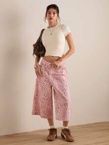 Easelle Quần lửng nữ kiểu dáng thường ngày, túi xéo, họa tiết da báo hồng, thích hợp cho các buổi hòa nhạc đồng quê, rộng rãi và thoải mái. - Hồng - Xem 7