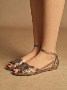 Rosivie Women's Flat Woven Sandals, Bohemian Style, Suitable For Vacation And Summer Outfits For Christmas Summer Shoes - gun color - View 5