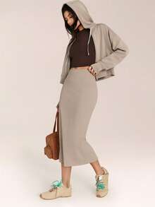 GLOWMODE Metro Moves 吸湿速干 UPF 50+ 塑形收腹长裙，日常休闲街头风 - 卡其色 - 查看 6